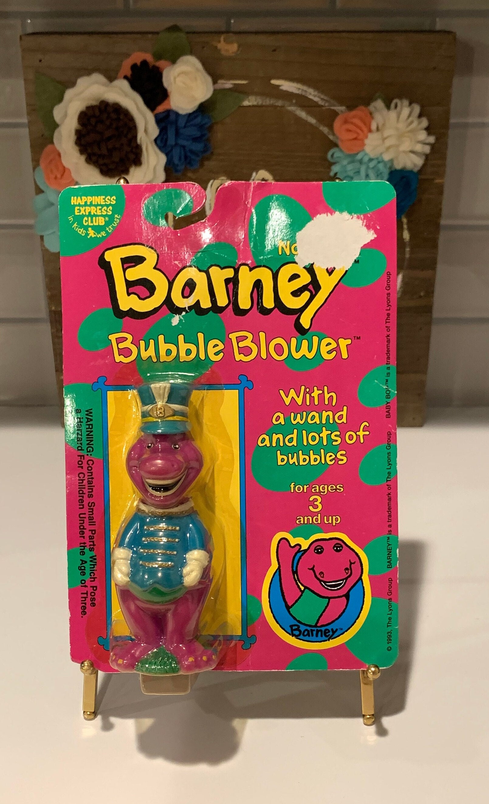 Vintage Barney Bubble Blower | Kolekcjonerskie zabawki Barney | Prezent dla miłośnika Barney