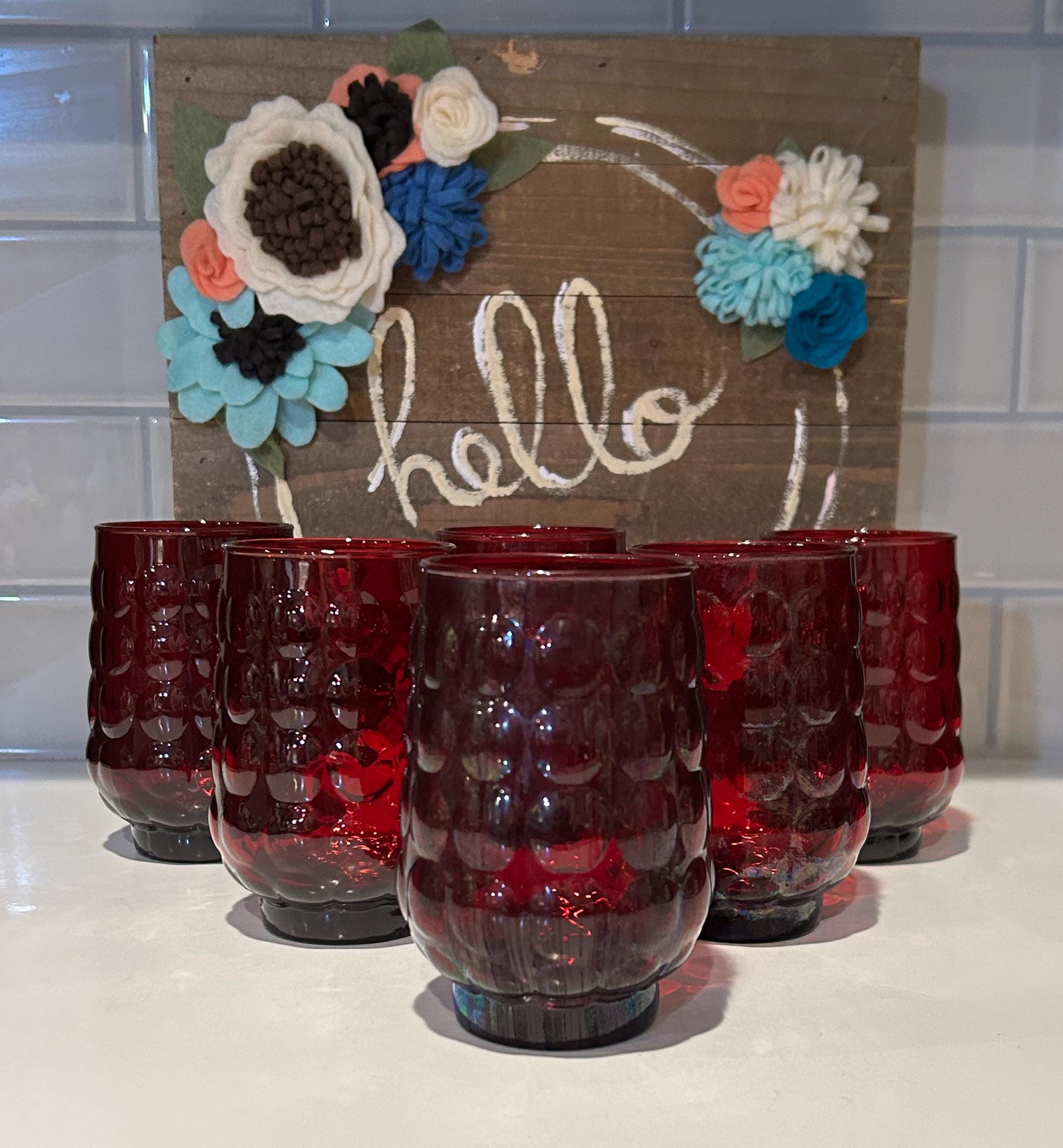 Ruby Red Bubble Glasses - Set of 6 Vintage Anchor Hocking - Etsy