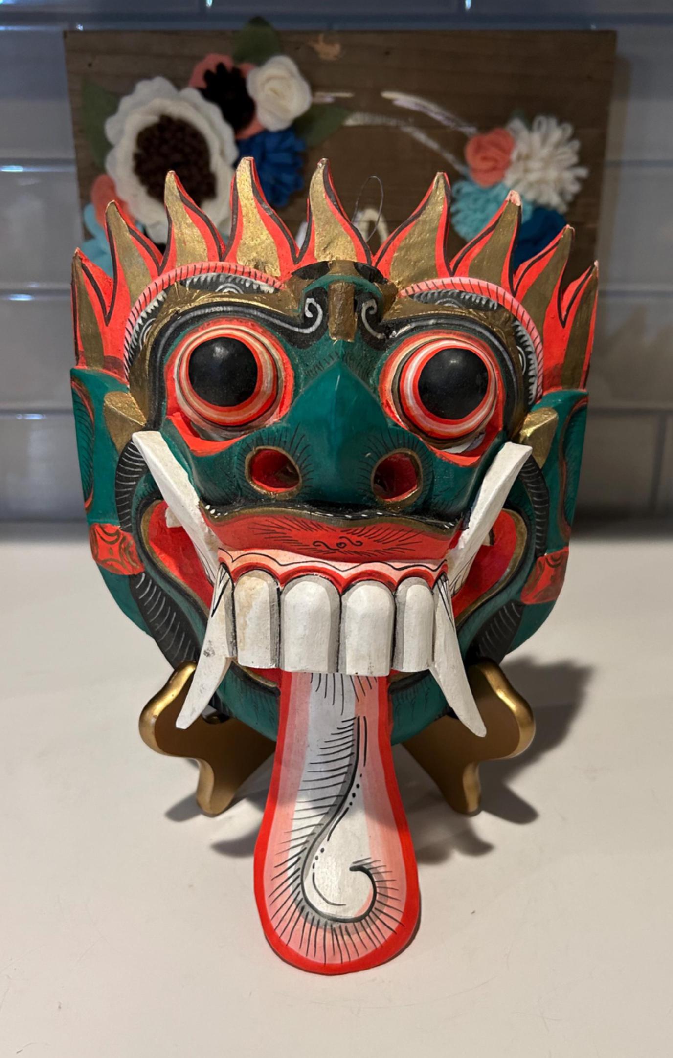 バリ島 木彫 仮面（Rangda / ランダ） 壁掛け インドネシア バリ島 ランダ木製マスク |民芸ウォールアート - Etsy 日本