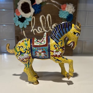 Cloisonne Horse Statue | Yellow Chinese Cloisonne Horse Figurine | Gifts For Friends | Horse Home Decor |Horse Collector Gifts
