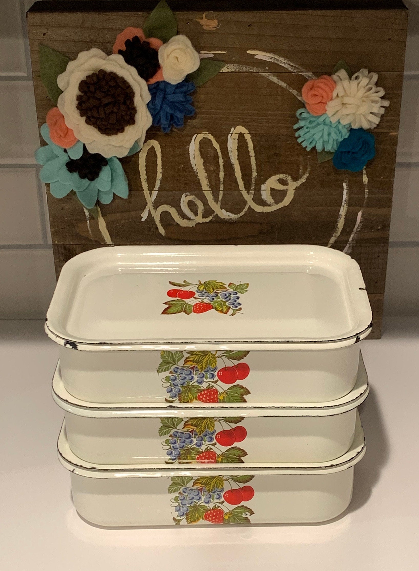 Vintage Berry Enamel Refrigerator Boxes Enamelware Lunch - Etsy