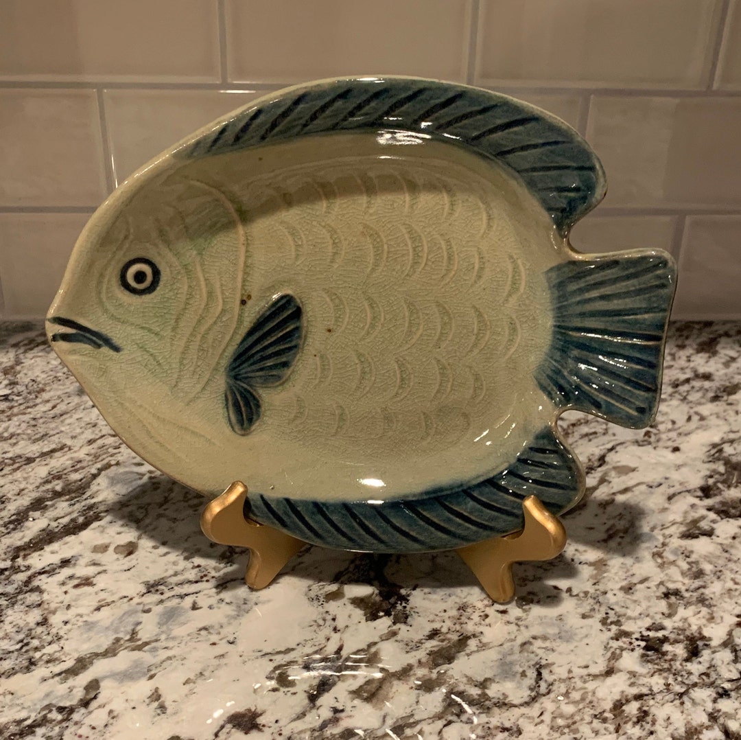 Fish Pottery Plate Hand Painted Fish Plate Stamped Plate Serving Fish