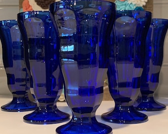 Cobalt Blue Anchor Hocking Fountain Glasses | Ice  Cream Glasses | Cobalt Glassware