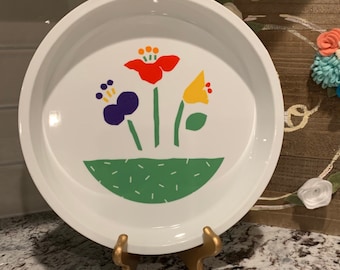 Tulip Pie Pan | Vintage Pie Plate | Pie  Pan with Colorful Tulip Flowers |  Japan Pottery