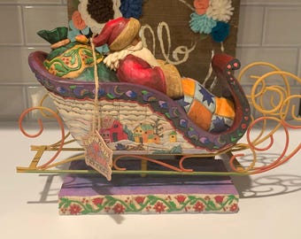 Figura de Papá Noel de Jim Shore: repartiendo alegría en trineo, estatua coleccionable