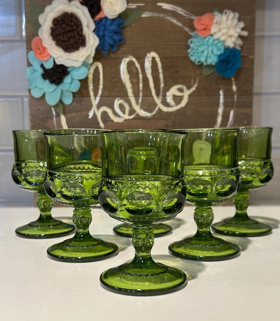 Vintage Emerald Green Water Goblets - Indiana Glass Kings Crown - Set of 6  - Etsy