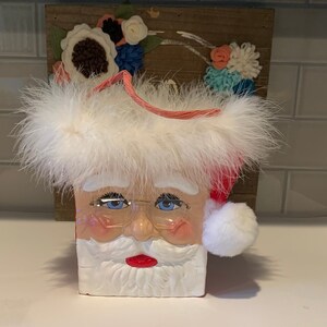 Vintage Santa Claus Bag Planter | Santa Claus Face Decor | Christmas Decor