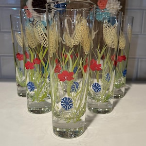 Verres à fleurs fleurs sauvages|  Verres à motif floral de grande taille | Verres uniques