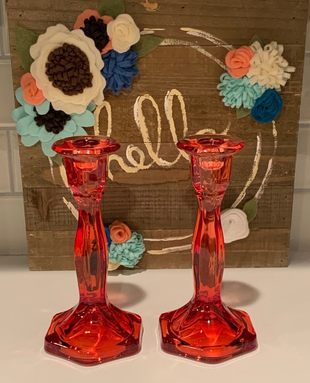 Ruby Red Candlestick Holders Etsy