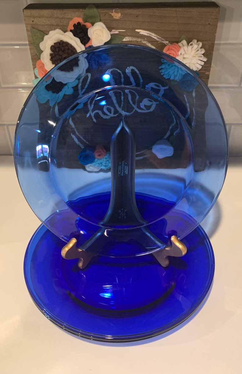 Vintage Blue Glass Dinner Plates Blue Glass Tablescape Etsy