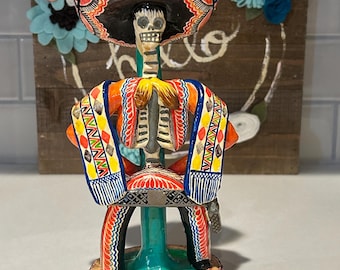 Mexican Folk Art Skeleton Candle Holder | Day of the Dead Figurine