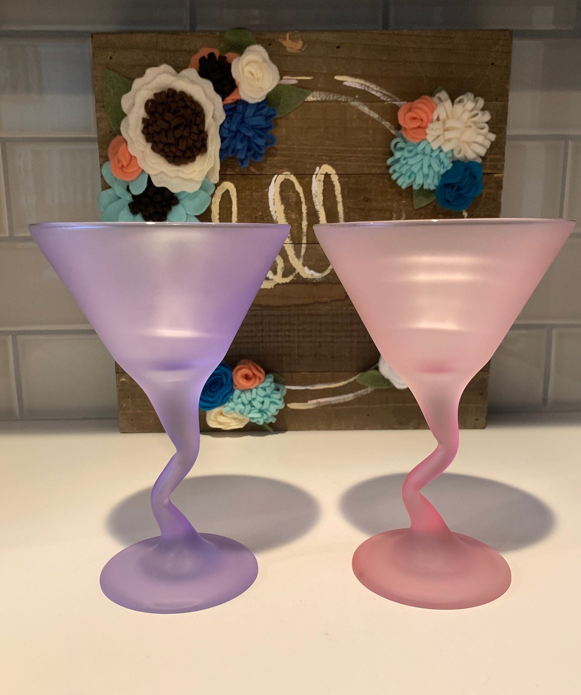 x1 Stemless Crystal Wine Glass 3D Spring Pink Flower Inside NEW