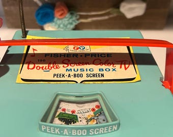 Vintage Fisher Price Double Screen Color TV Music Box Toy Peek-a