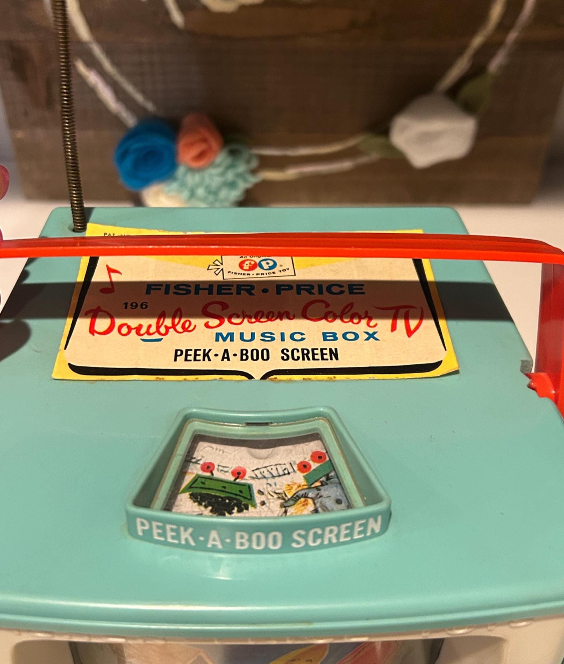 Vintage Fisher Price Double Screen Color TV Music Box Toy Peek-a