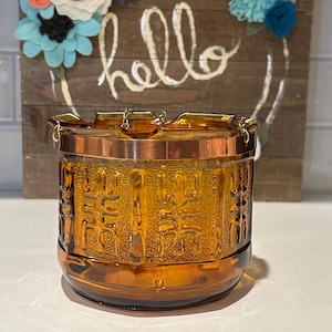 Princess House Amber Colored Hanging Glass Planter on Brass Chain | Fairy Glass Candle Holder | Home Decor