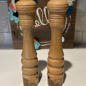 Vintage Wooden Salt & Pepper Grinder | Nasco Najico Salt and Pepper Grinder | Wooden Salt and Pepper Grinder With Brass Base Made in Japan