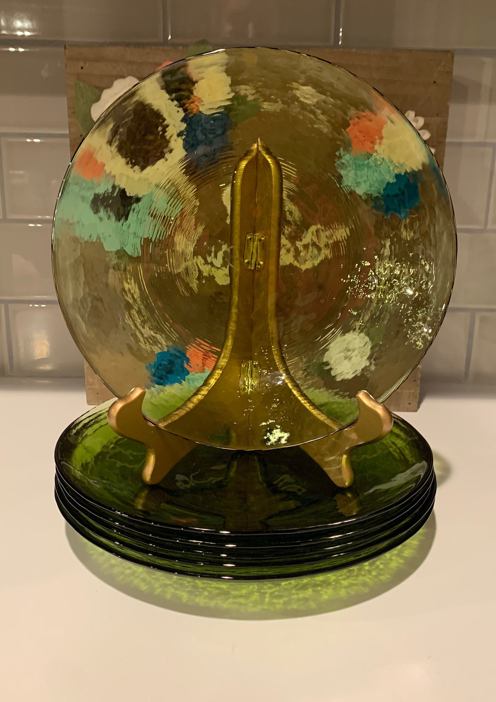 Recycled Green Glass Plates Green Glass Tablescape Etsy