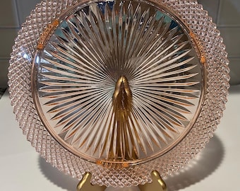 Vintage glazen taartbord met roze diamantpunt: Miss America Platter