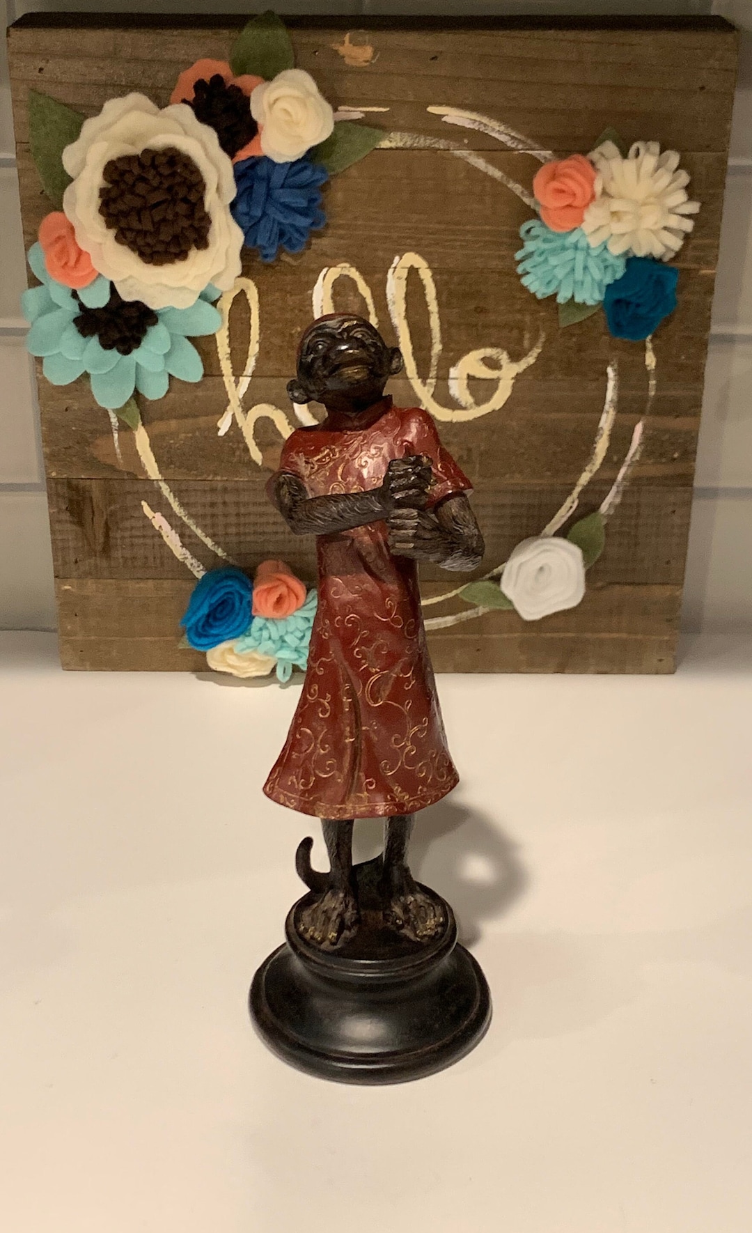 Monkey Figurine Monkey Home Decor Monkey Mantle Decor Etsy