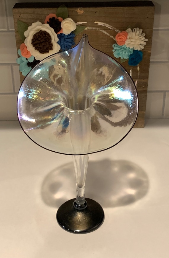 Rick Strini Iridescent Art Glass Jack in Pulpit Vase: Collectable