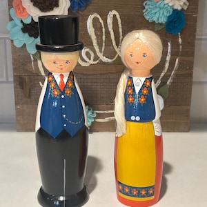 Zweedse houten poppenfiguren | Volkskunst handgeschilderde bloemen houten Zweden poppen | Cadeaus voor poppenverzamelaars | Woondecoraties
