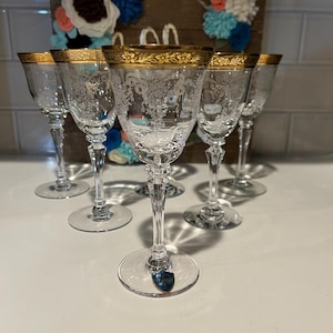 Tiffin Franciscan Melrose Gold Encrusted Crystal Wine Glasses | Elegant Crystal Wine Glasses | Special Event Glassware | Wedding Gifts