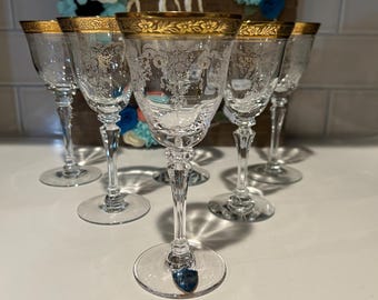 Tiffin Franciscan Melrose Gold Encrusted Crystal Wine Glasses | Elegant Crystal Wine Glasses | Special Event Glassware | Wedding Gifts