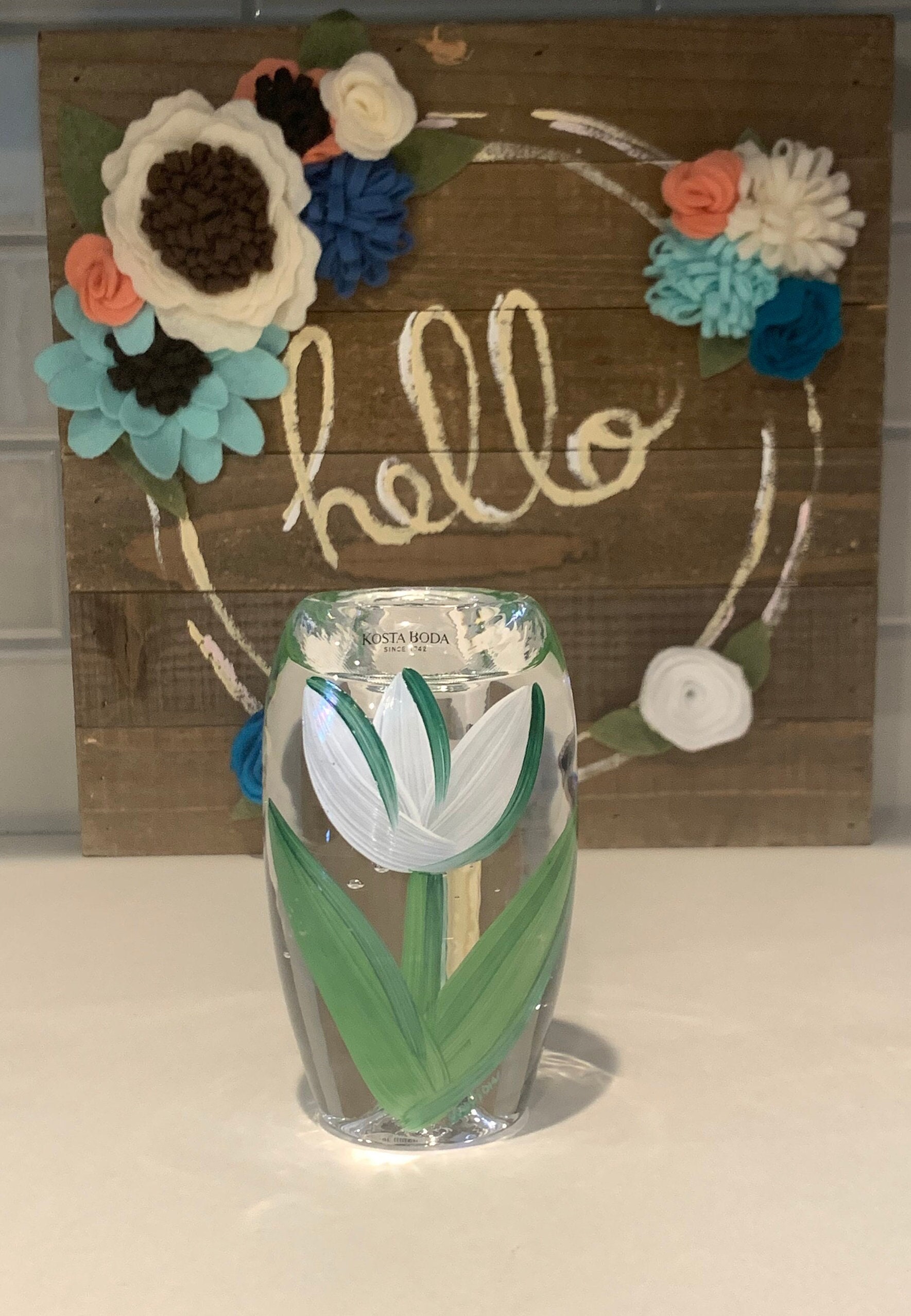 kosta Boda Candle Holder | Hand Painted Kosta Boda Tulip Candle Holder ~ Vanity Decor | Home Decor | Gifts Ideas