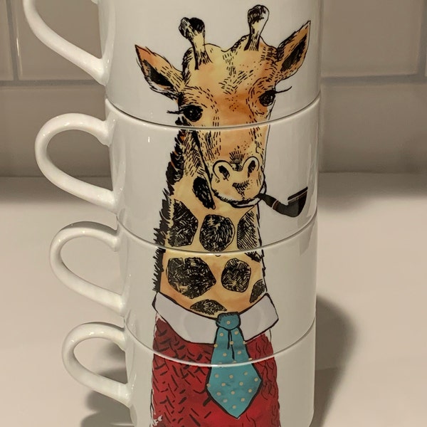 Vintage Cellar Giraffe Coffee Mugs | Stackable Cellar Mugs