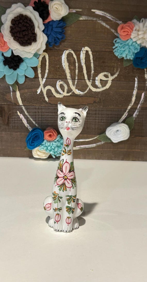マンチョーリ イタリア陶器 猫の置物：花柄の長い首の像 - Etsy 日本