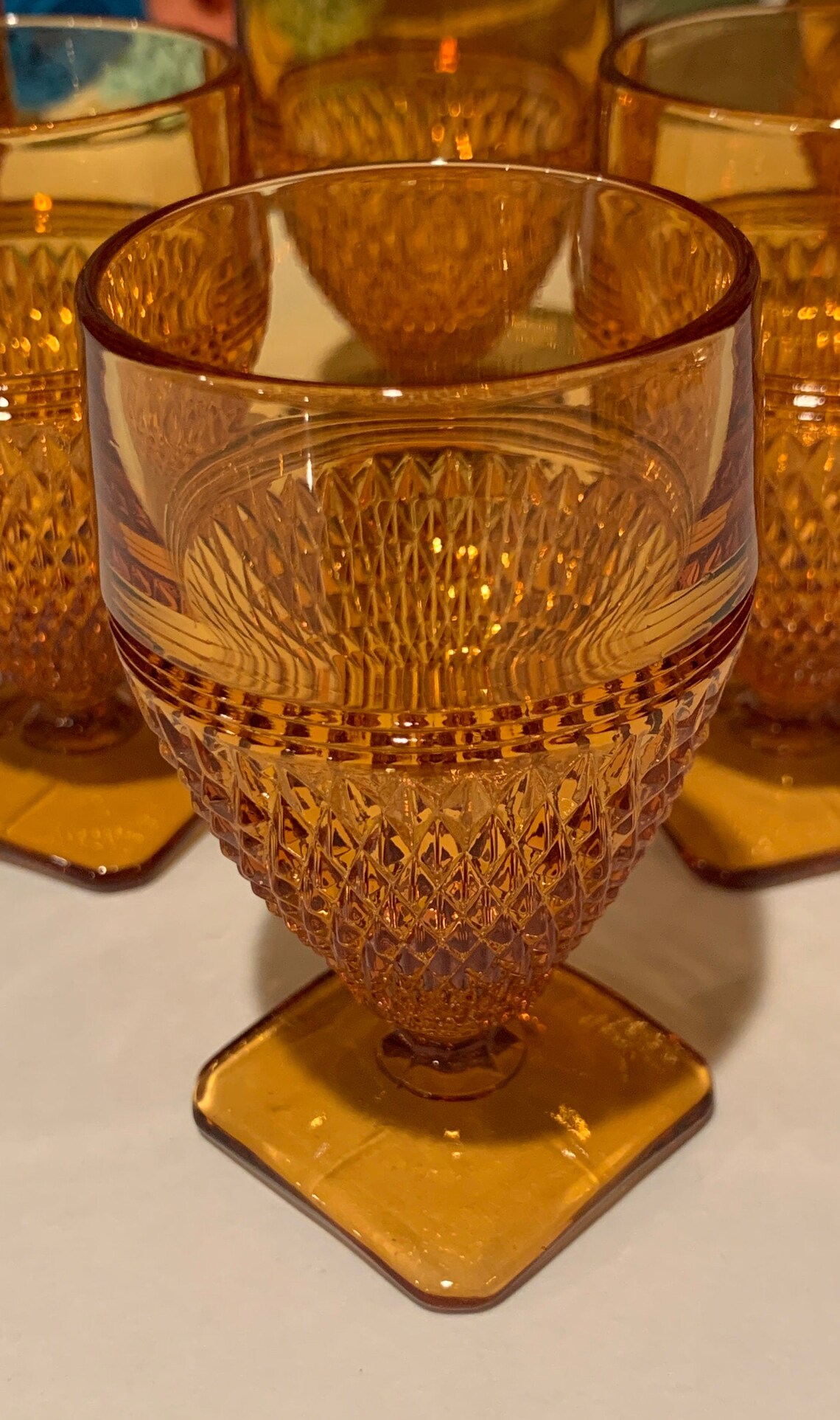 Vintage Diamond Point Sherry Glasses Amber Shot Glasses Etsy