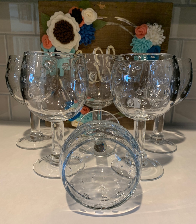 Crate & Barrel Blown Glass Water Goblets Air Bubble Water Etsy