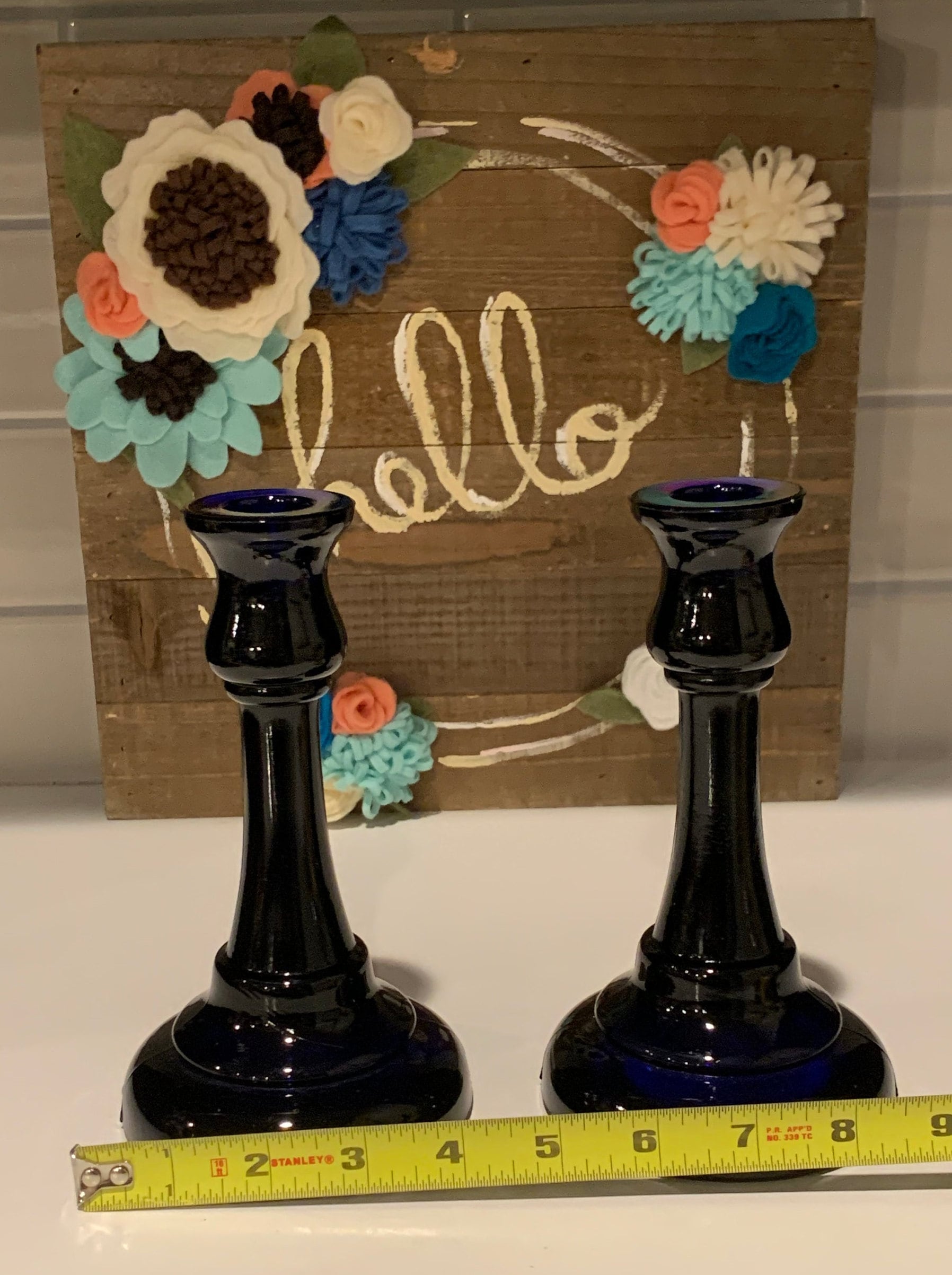 ヴィンテージ コバルトブルー ガラス キャンドルホルダー - 2個セット