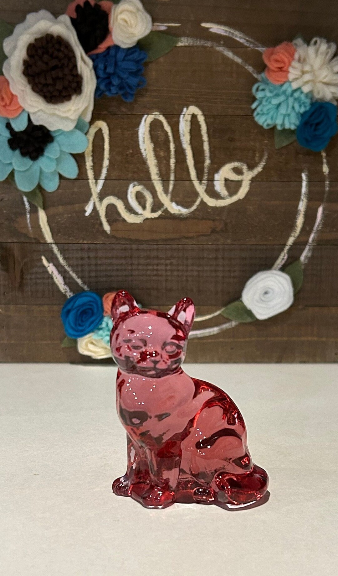 Pink Fenton Art Glass Cat Figurine: Cat Lover Decor - Etsy