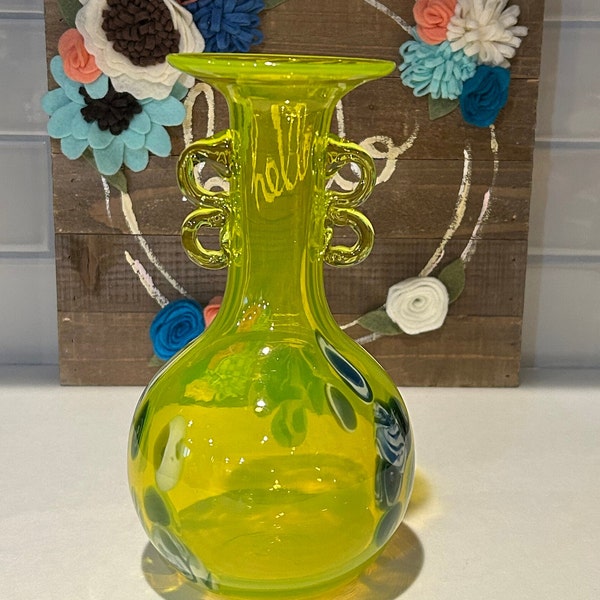 Yellow and Blue Blown Glass Flower Vase |Yellow Art Glass | Table Centerpiece | Mothers Day Gift