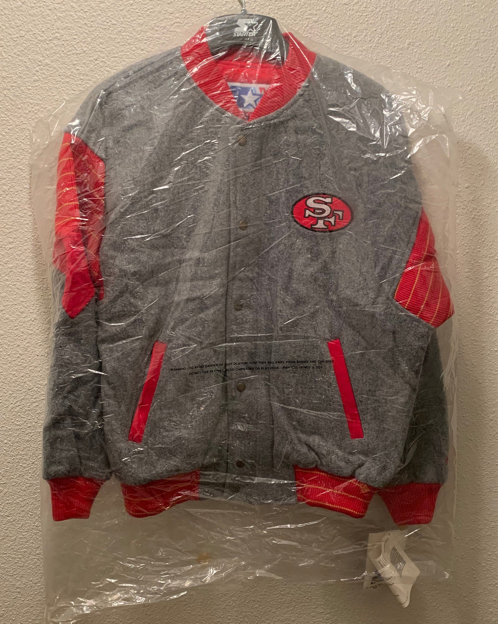 49ers Jacket, D-Line Varsity - Satin, Red, S/M, Supreme – Gameday by Vee