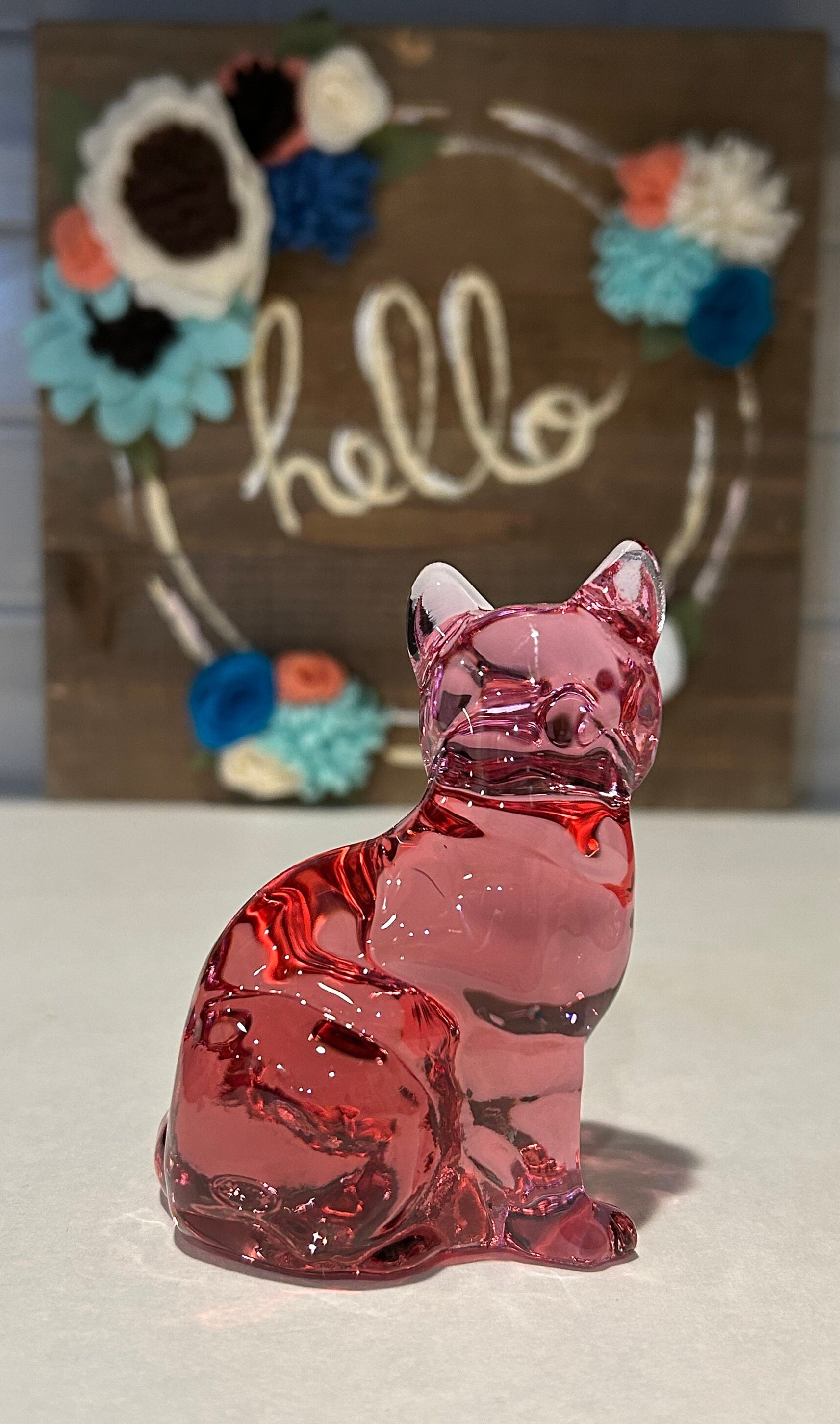 Pink Fenton Art Glass Cat Figurine: Cat Lover Decor - Etsy