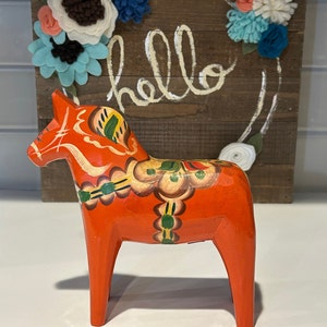 Vintage Hand Painted Dala Horse  | Orange Swedish Folk Art Horse Figurine