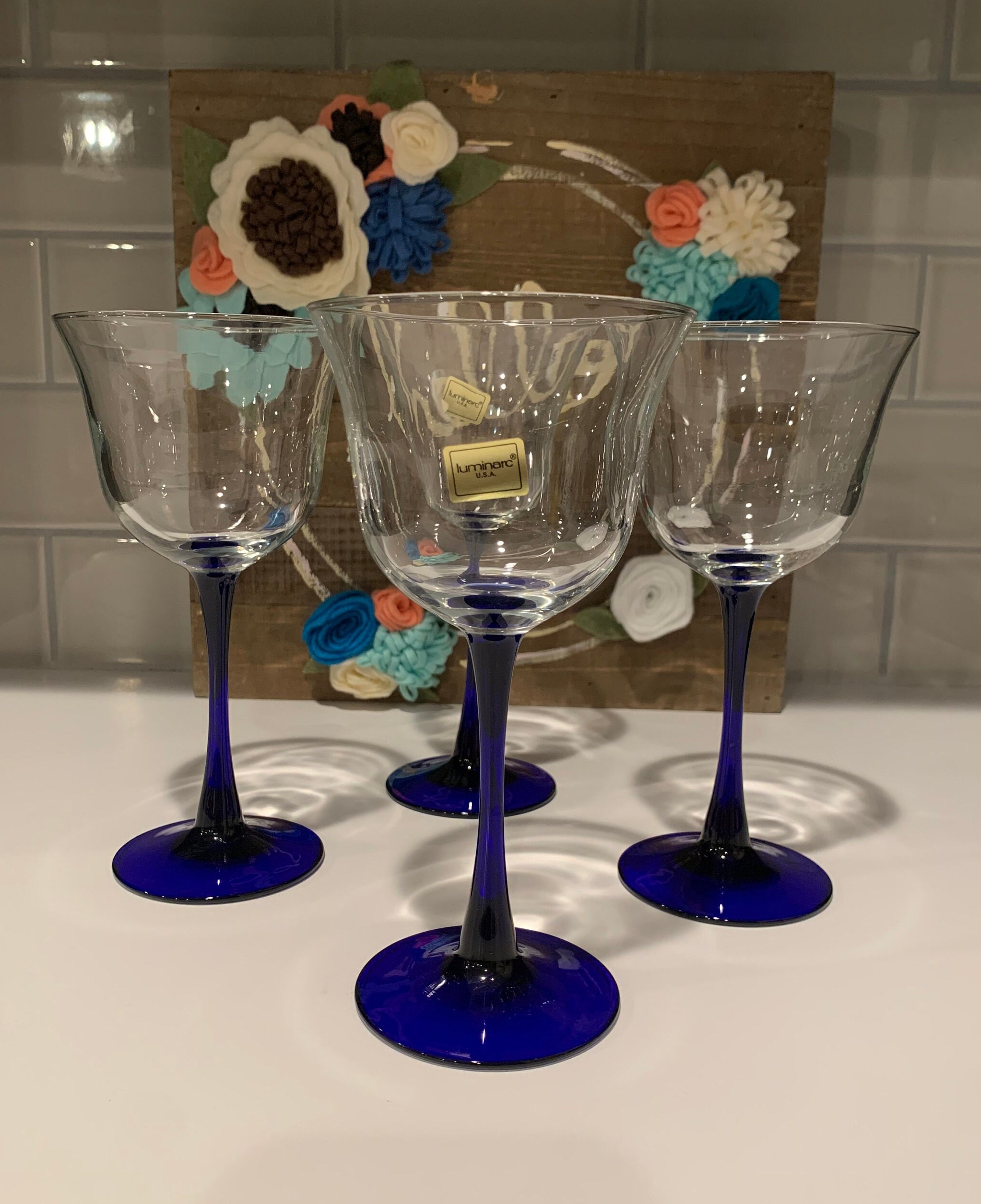 Blue Stem Burgundy Wine Glass Blue Mountain Wine Decanter Sets - MASU
