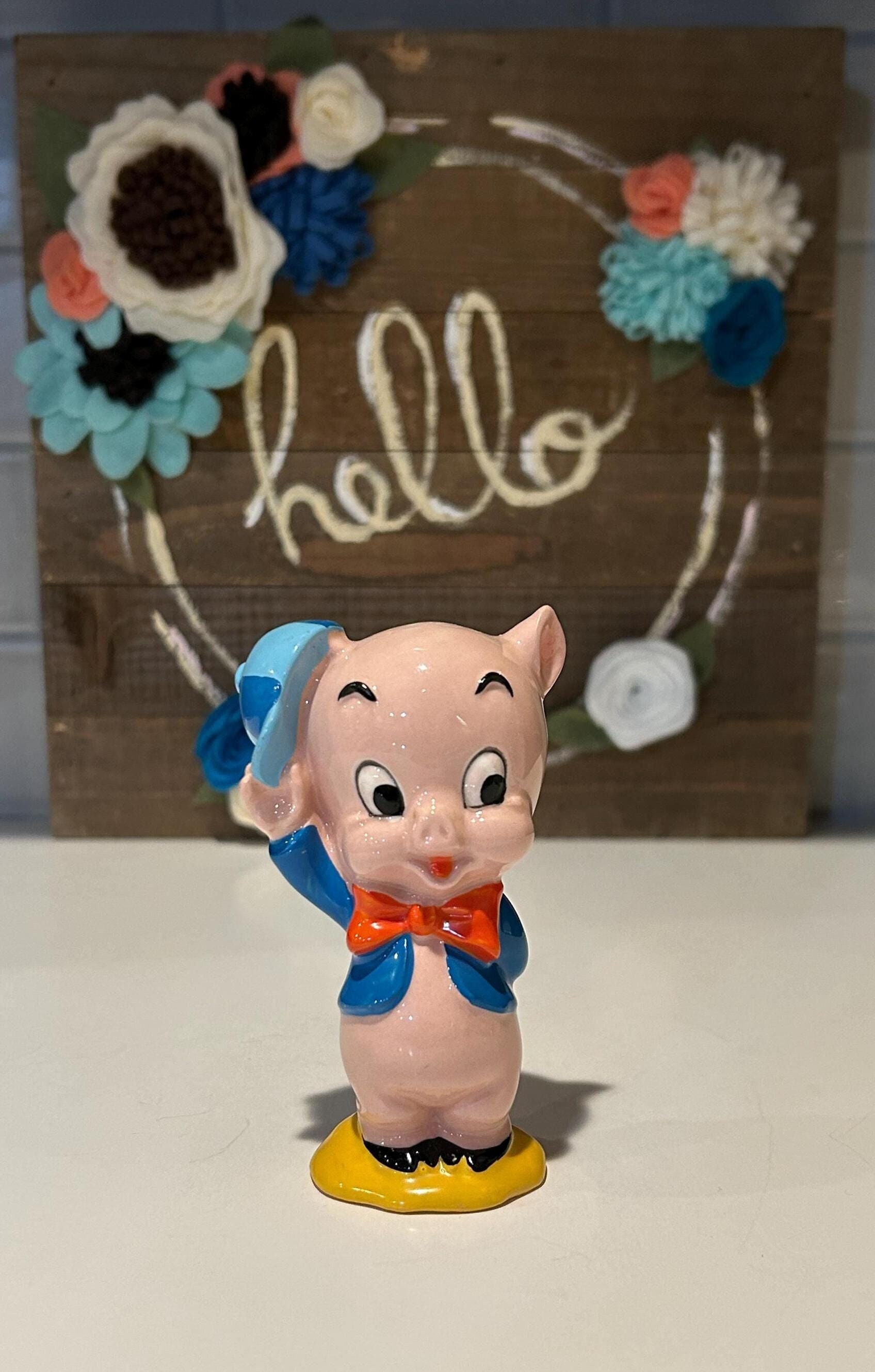 古生地 豚の置物 アンティーク ビンテージ vintage pig 刺し子 Vintage Porky Pig Porcelain Figurine - Made in Japan - Etsy