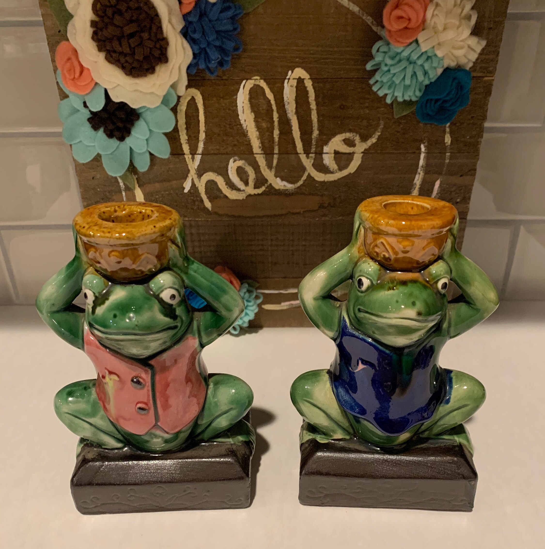 Vintage Ceramic Frog Candle Holders Etsy 日本