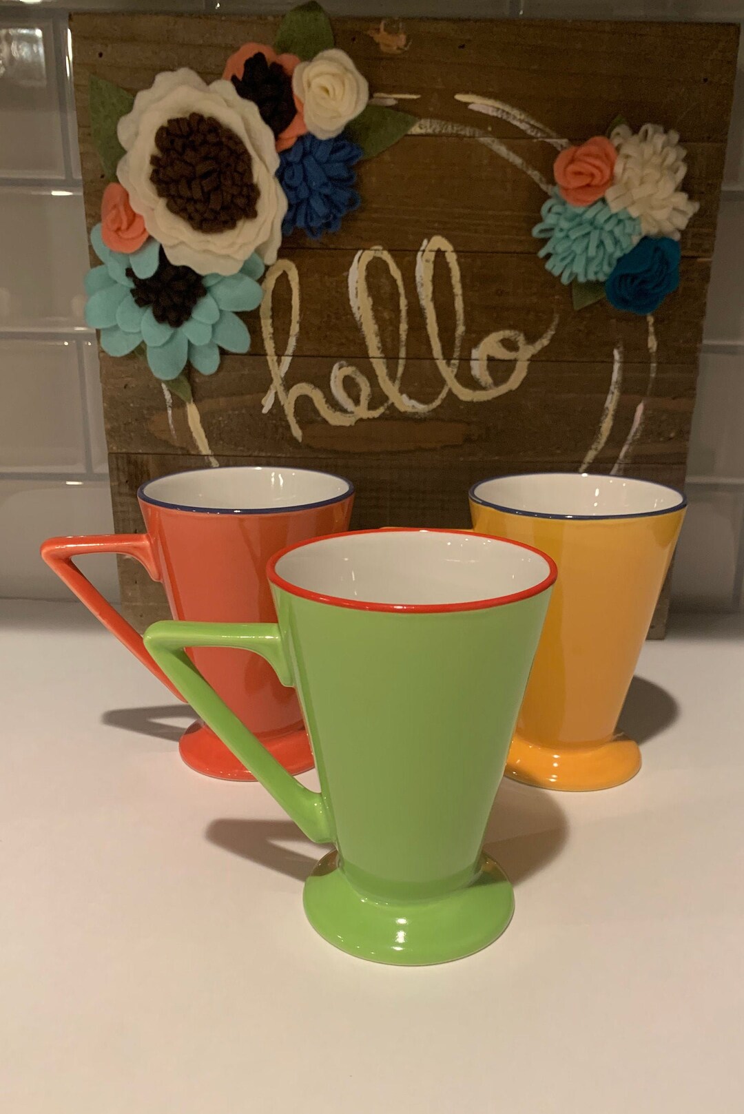 Vintage Churchill Tea Cups Made in England Colorful Tea Mugs Green