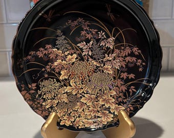 柴田天目菊 日本製 黒磁器 トンボ花文様 大皿 - Etsy 日本