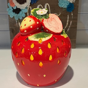 Strawberry Battery Operated Light | Ceramic Strawberry Table Centerpiece | Strawberry Kitchen Counter Decor