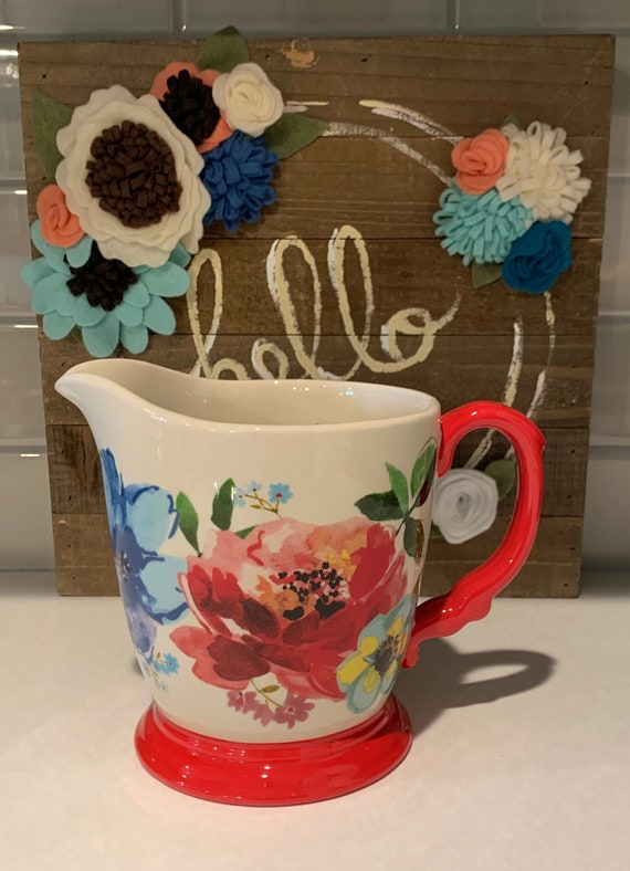 Pioneer Woman 4 Cup Footed Stoneware Measuring Cup Red Flower Melody Pioneer  Women Measuring Cup 