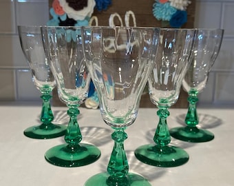 Emerald Green Uranium Stem Glass Water Goblets