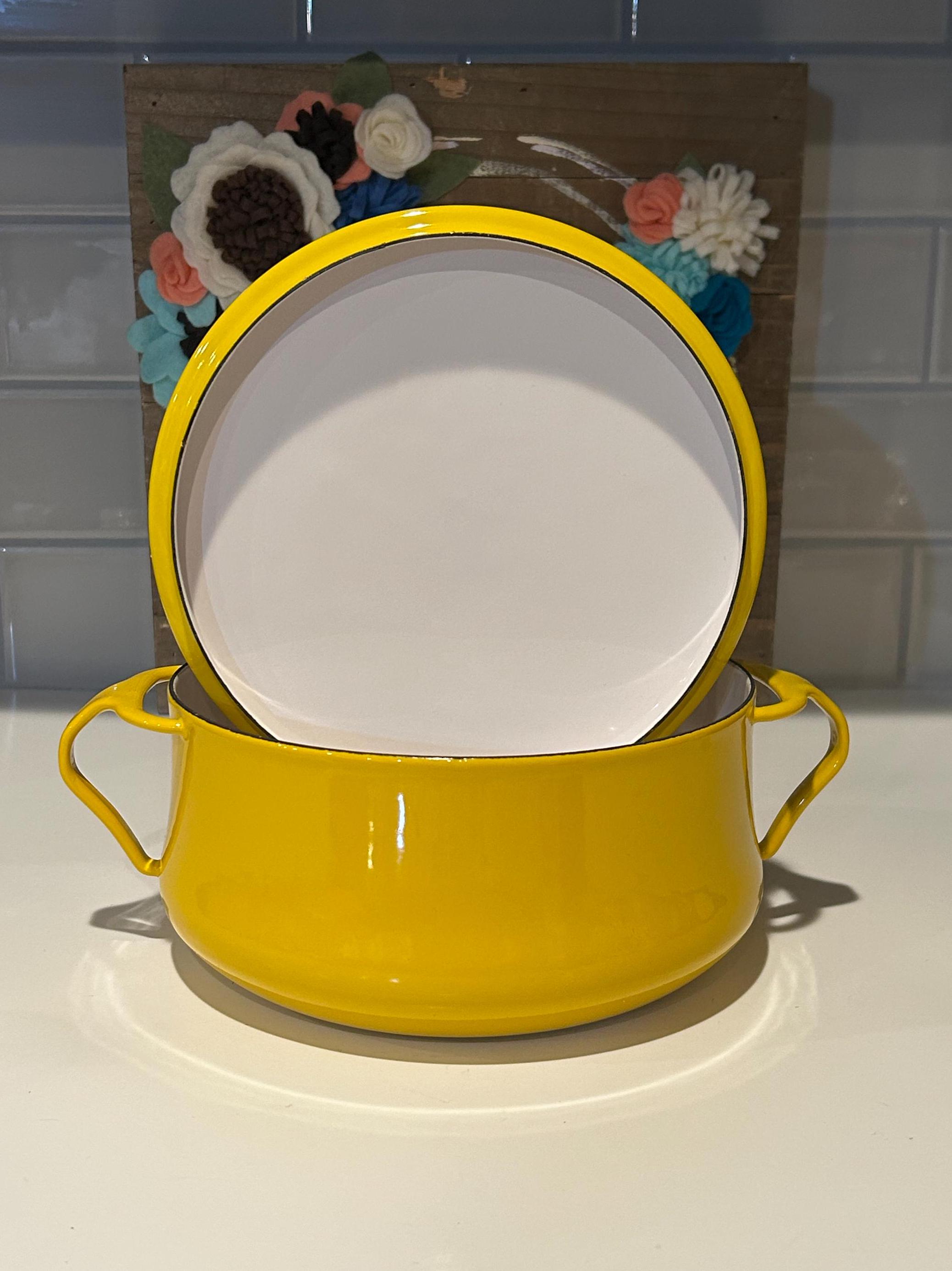 Vintage Dansk Kobenstyle Yellow Enamelware 2 Qt Pot: Mid-century