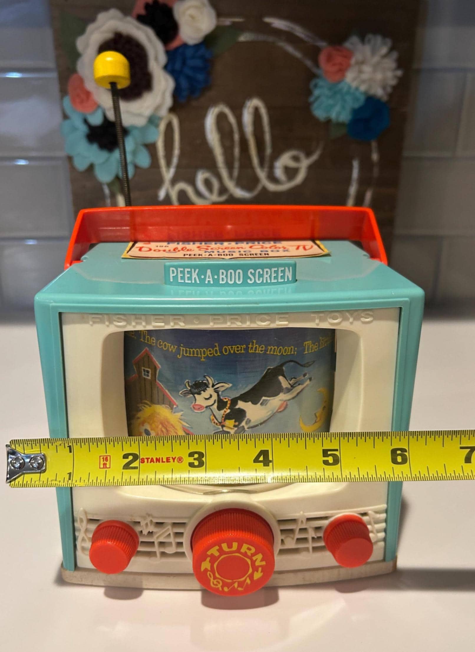 Vintage Fisher Price Double Screen Color TV Music Box Toy Peek-a