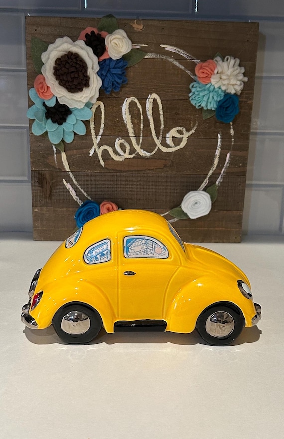 Yellow VW Bug Music Figurine: Collectible Wind-up 'yellow