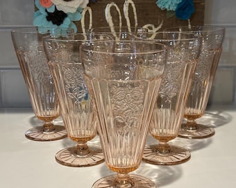 Vintage Mayfair Pink Footed Tumblers - Set of 6 Anchor Hocking Glasses